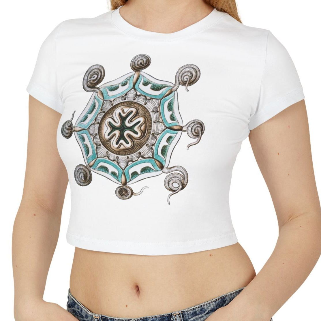 An intricate illustration of a deep-sea Hydrozoan as drawn by Ernst Haeckel On a Baby Tee - White
