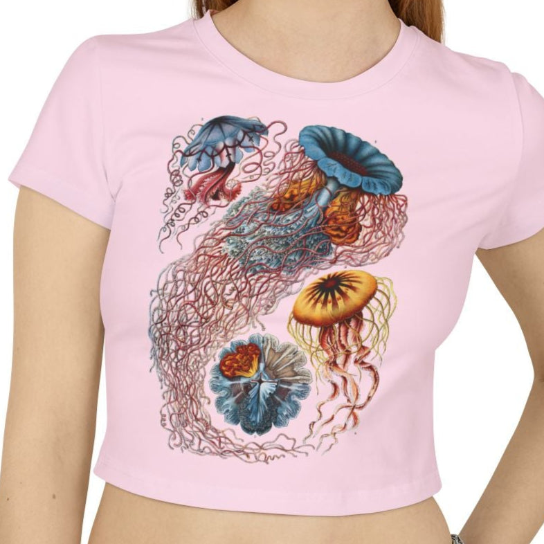 Organic Cotton Ocean Baby Tee Shirt with Vintage Marine Graphic Discomedusa Jellyfish 