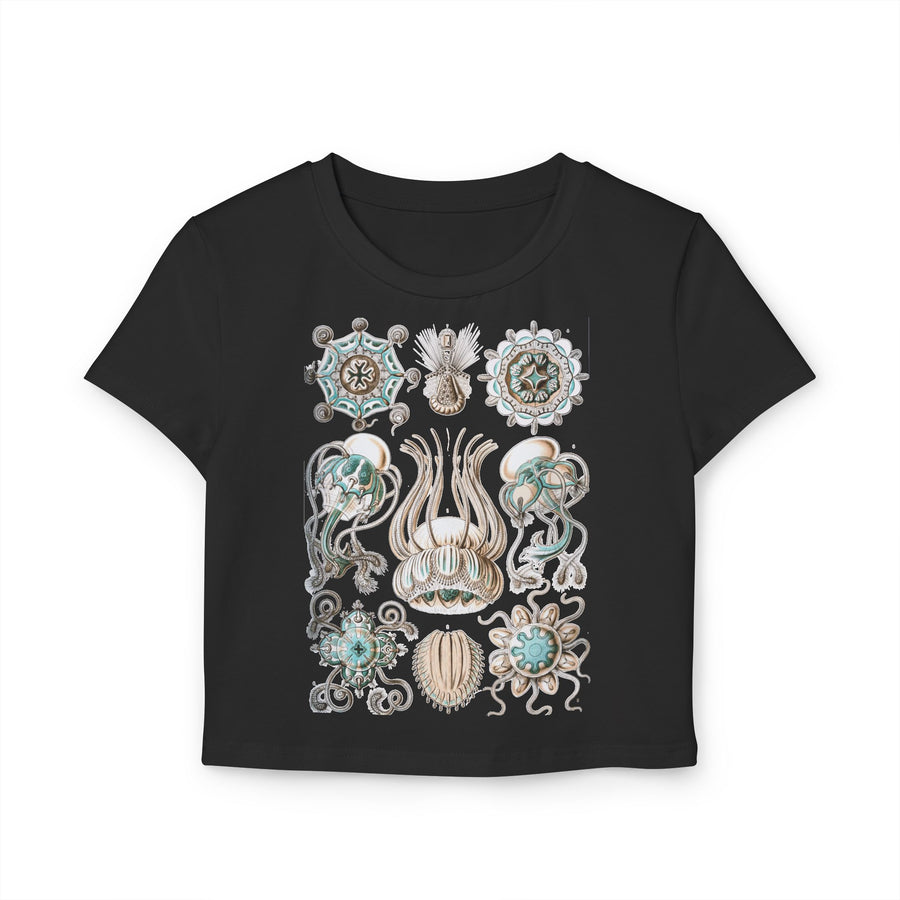 Cnidarians drawn by Haeckel on a BLACK Baby Tee T-Shirt