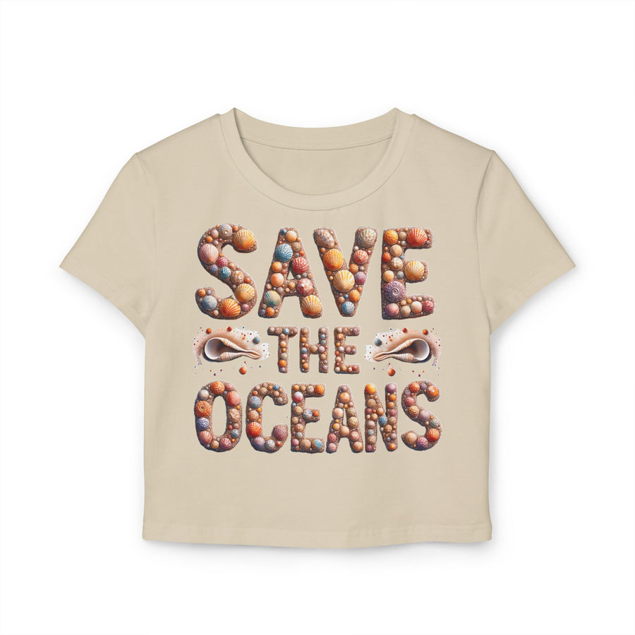 Save the Oceans Baby Tee – Seashell Alphabet Design on Organic Cotton
