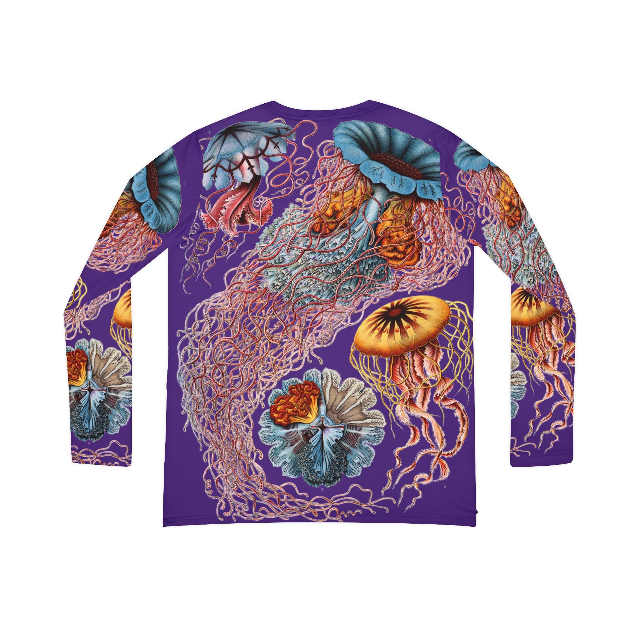 Vintage Dicomedusa Jellyfish Women's Purple Long Sleeve V-neck Tee, Ernst Haeckel Print Top, Unique Ocean Theme Clothing, Gift for Her