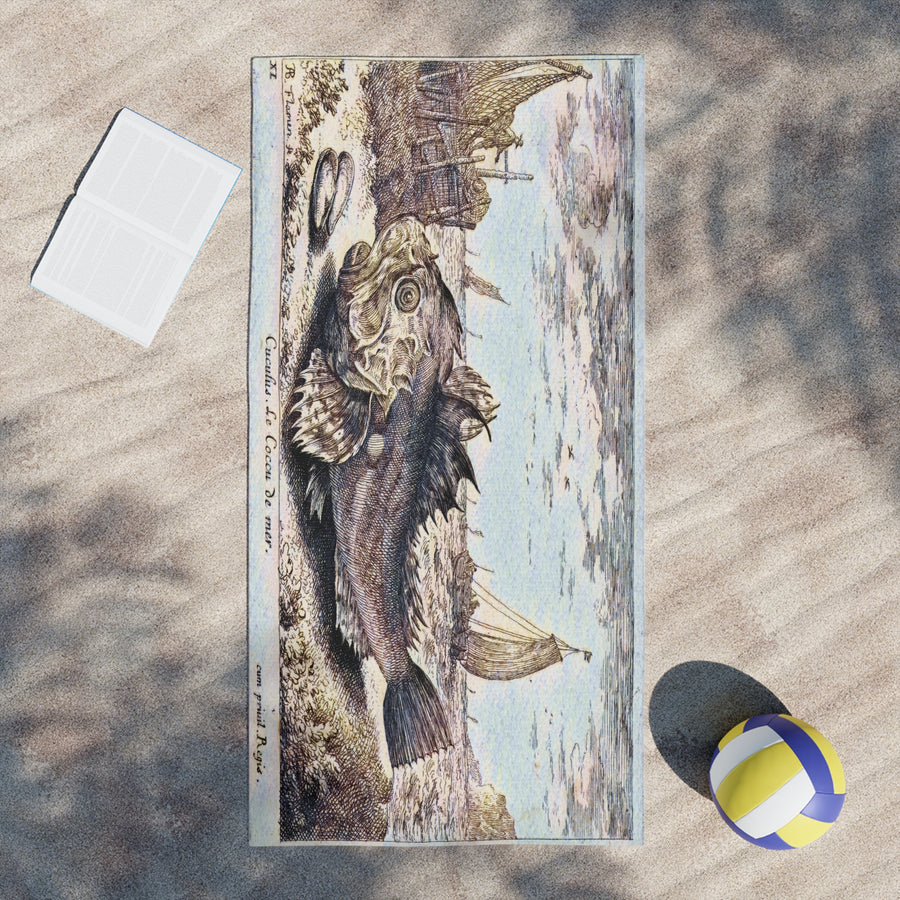 Gurnard Beach Towel – Vintage 1664 “Sea Cuckoo” Illustration by Albert Flamen