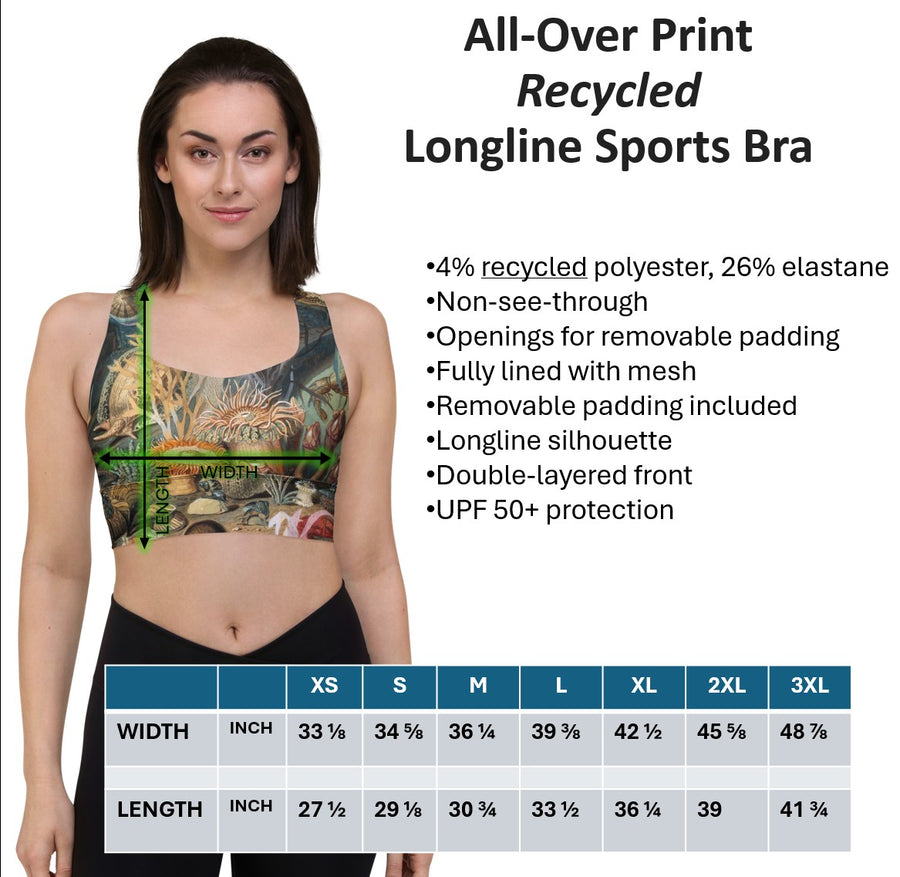 M.E. Bloch Sports Bra – Longline Compression Fit with Vintage Fish Pattern by Marcus Elieser Bloch