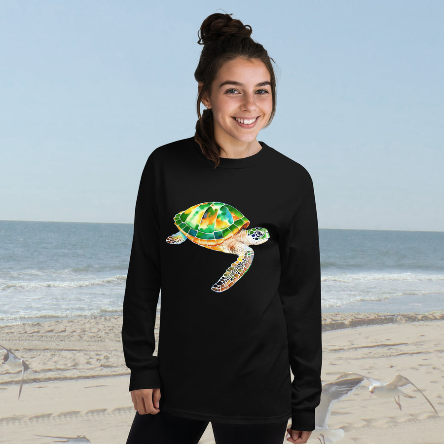 Beautiful Green Sea Turtle Long Sleeve T-Shirt – Classic Fit | Vibrant Ocean Conservation Art