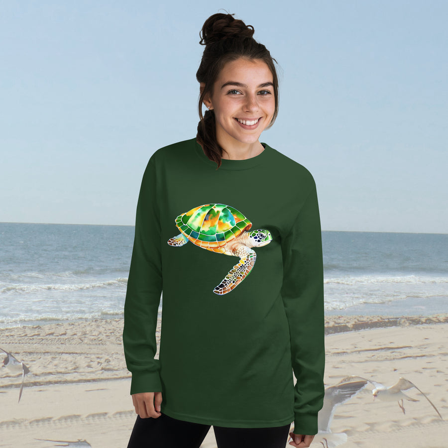 Beautiful Green Sea Turtle Long Sleeve T-Shirt – Classic Fit | Vibrant Ocean Conservation Art