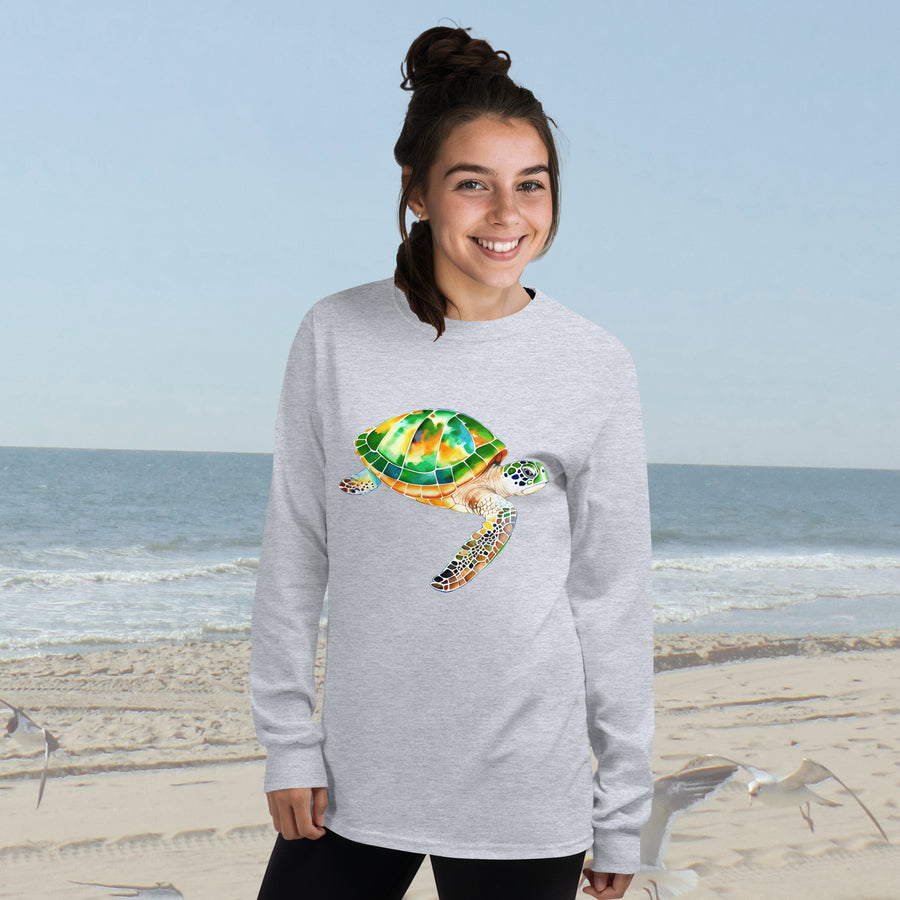 Beautiful Green Sea Turtle Long Sleeve T-Shirt – Classic Fit | Vibrant Ocean Conservation Art