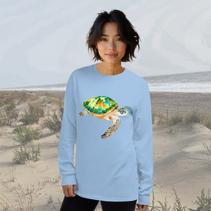 Beautiful Green Sea Turtle Long Sleeve T-Shirt – Classic Fit | Vibrant Ocean Conservation Art