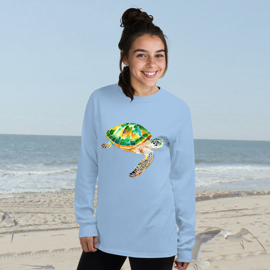 Beautiful Green Sea Turtle Long Sleeve T-Shirt – Classic Fit | Vibrant Ocean Conservation Art