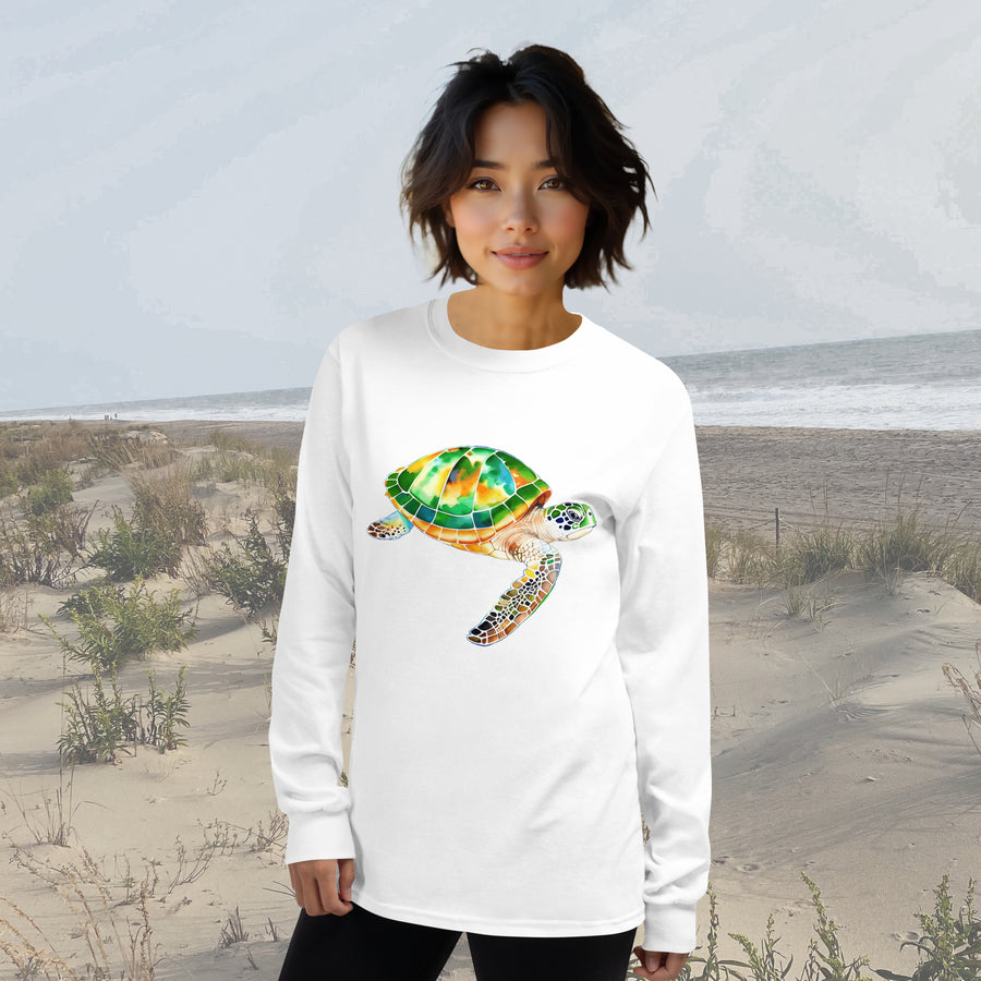 Beautiful Green Sea Turtle Long Sleeve T-Shirt – Classic Fit | Vibrant Ocean Conservation Art