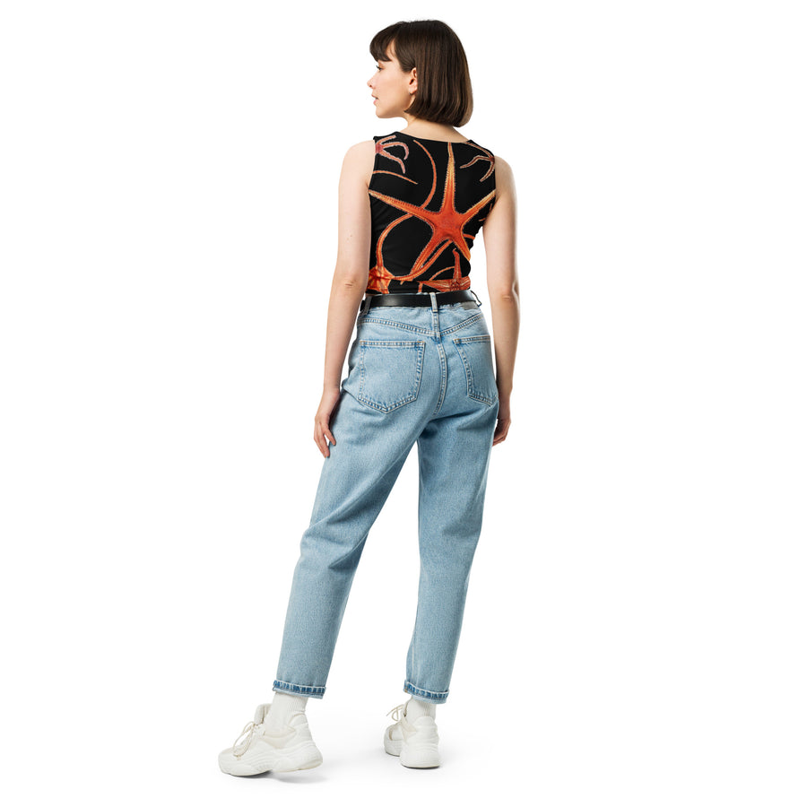 Orange Starfish Crop Top – Vintage Marine Biology Art by Prince Albert I
