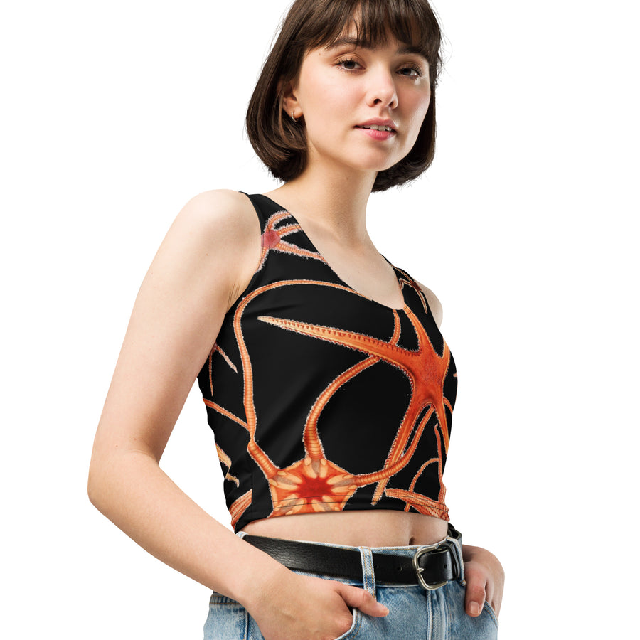 Orange Starfish Crop Top – Vintage Marine Biology Art by Prince Albert I