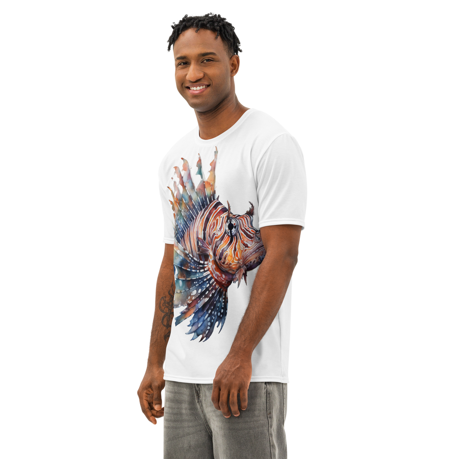 Men’s Cotton All-Over Print Lionfish T-Shirt – 96% Cotton Crew Neck