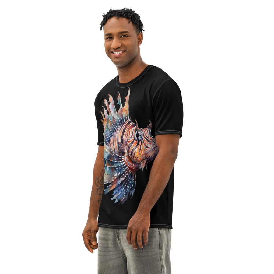 Men’s Cotton All-Over Print Lionfish T-Shirt – 96% Cotton Crew Neck