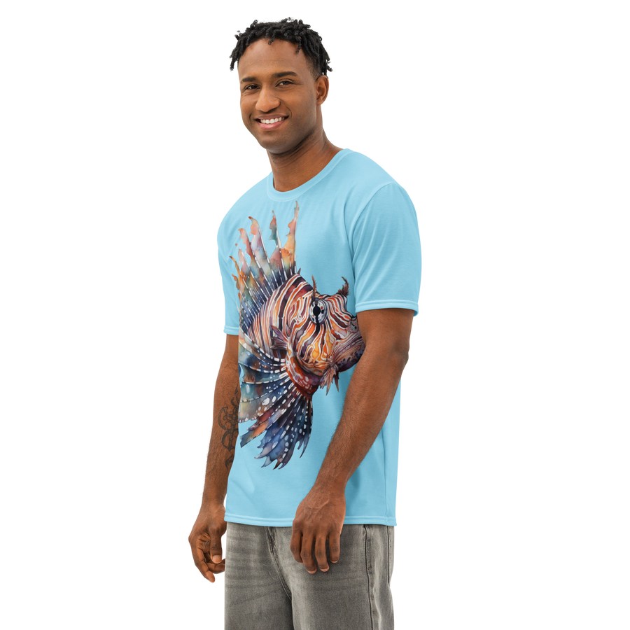 Men’s Cotton All-Over Print Lionfish T-Shirt – 96% Cotton Crew Neck