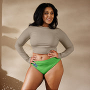 Blue Octopus Green Bikini Bottoms — Eco-Friendly High-Waisted Swimwear