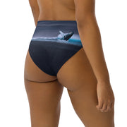 Gray Whale High-Waisted Bikini Bottom – Recycled Ocean Print Swimwear with Breach Detail on Back