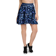 Millot Fish Collage Skater Skirt – Blue Silhouettes on 4 Backgrounds