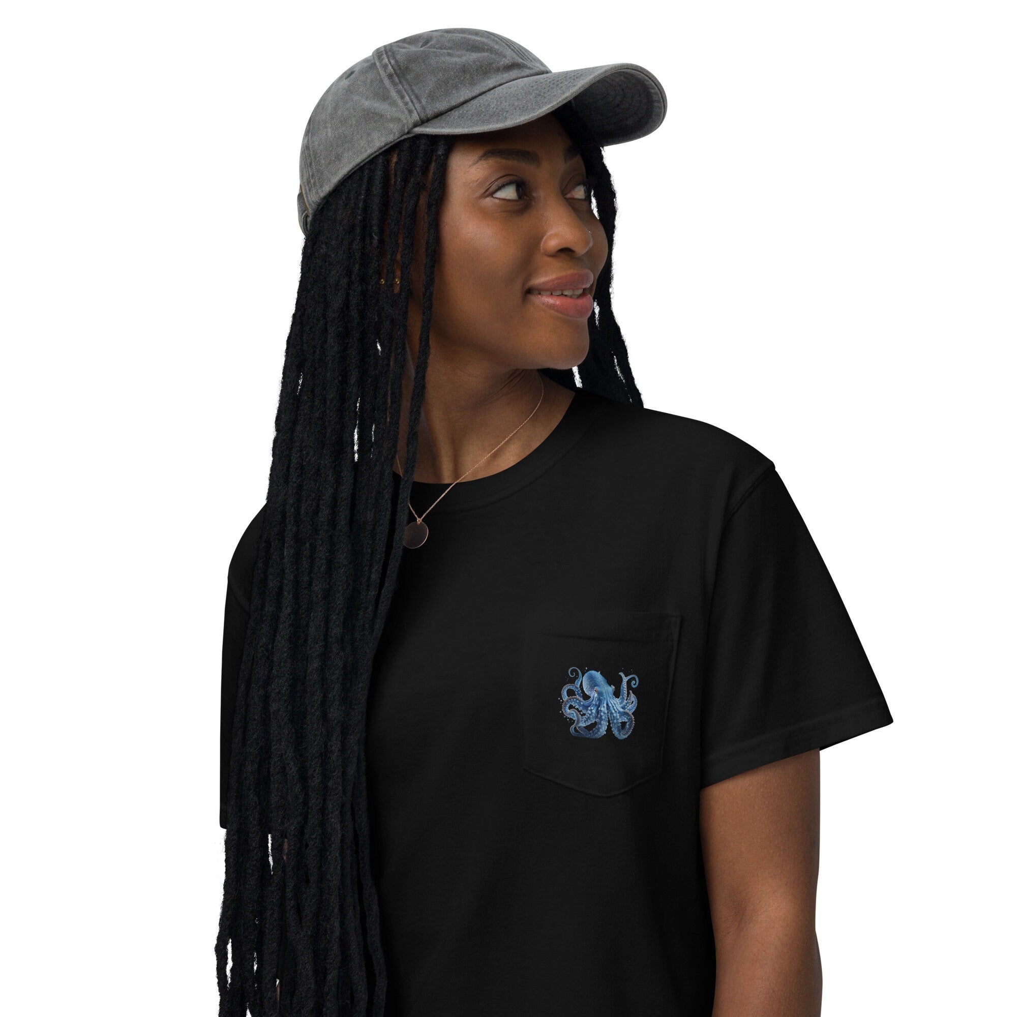 Blue Octopus garment-dyed pocket t-shirt