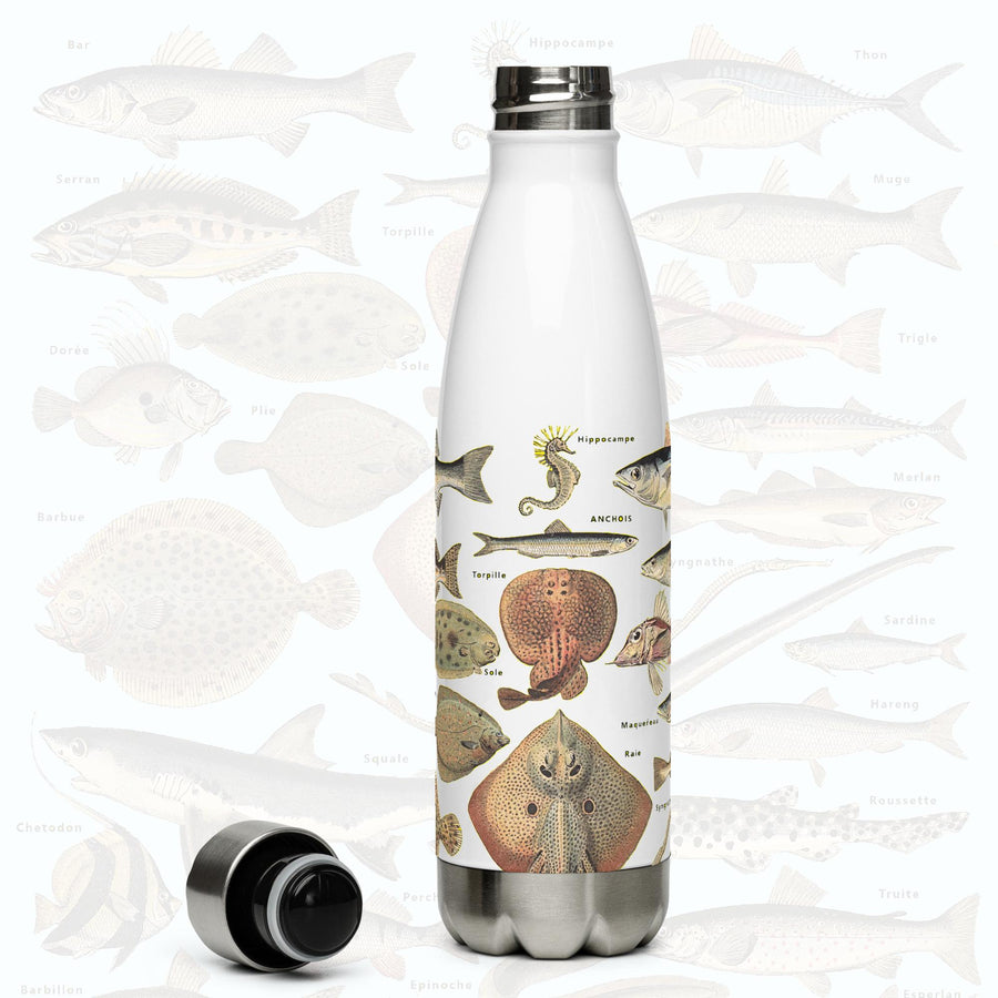 Ocean Fishes on a 17 ounce Stainless Steel Reusable Water Bottle. Gift for Him or gift for Her. Vintage "Poissons I" by Adolphe Millot