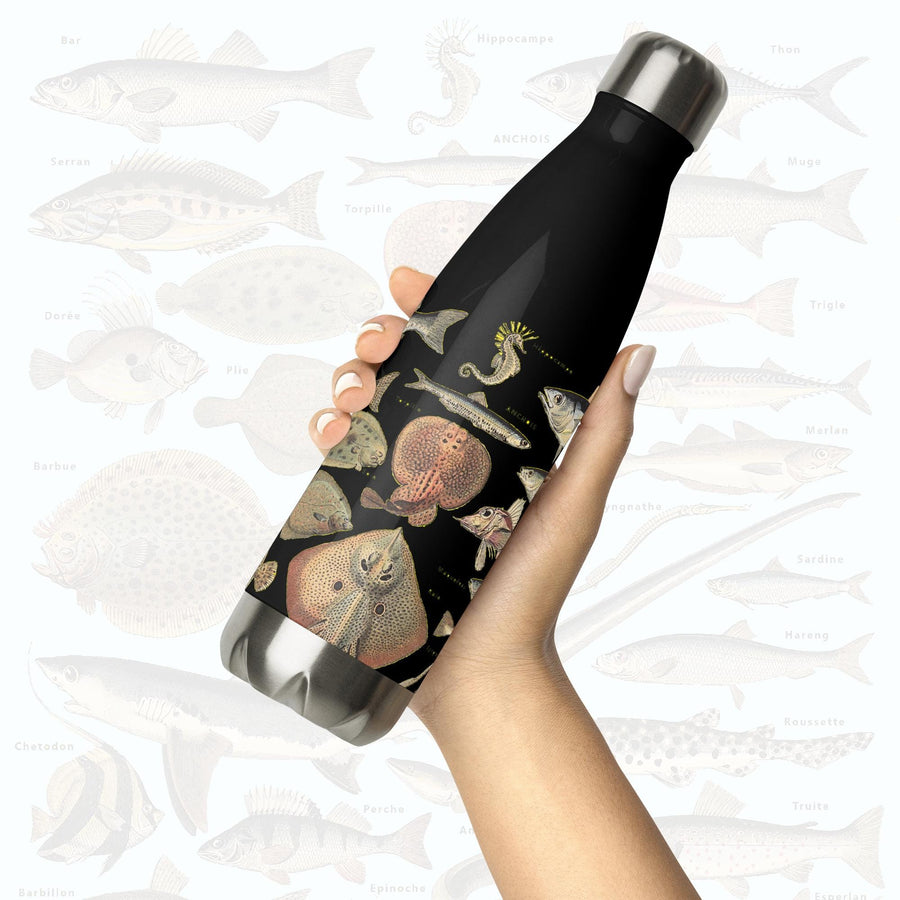 Ocean Fishes on a 17 ounce Stainless Steel Reusable Water Bottle. Gift for Him or gift for Her. Vintage "Poissons I" by Adolphe Millot
