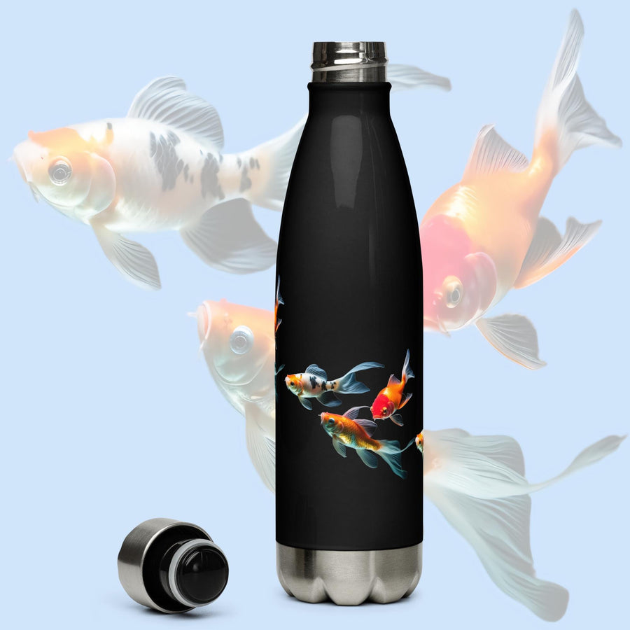 Colorful and relaxing Japanese Koi floating serenely on a 17 ounce Stainless Steel Reusable Water Bottle. Gift for Him or gift for Her.