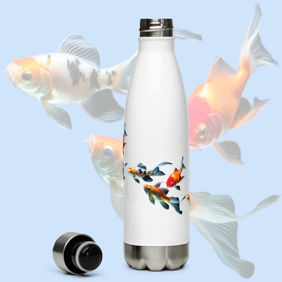 Colorful and relaxing Japanese Koi floating serenely on a 17 ounce Stainless Steel Reusable Water Bottle. Gift for Him or gift for Her.