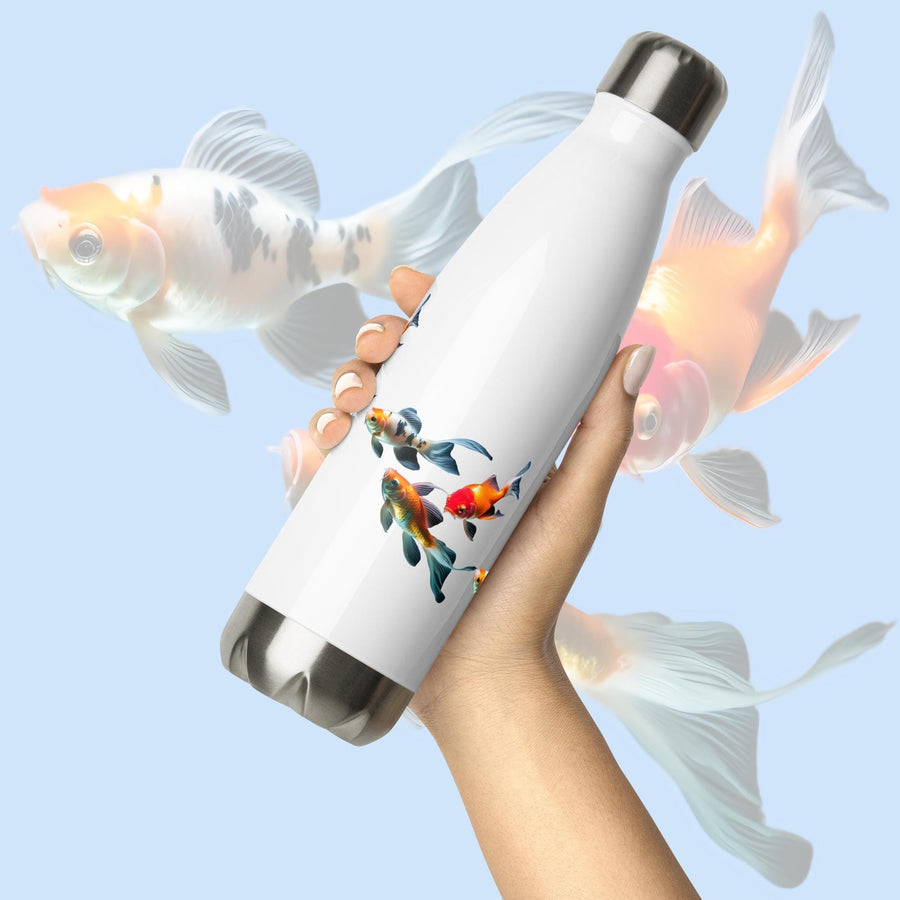 Colorful and relaxing Japanese Koi floating serenely on a 17 ounce Stainless Steel Reusable Water Bottle. Gift for Him or gift for Her.