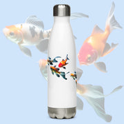 Colorful and relaxing Japanese Koi floating serenely on a 17 ounce Stainless Steel Reusable Water Bottle. Gift for Him or gift for Her.