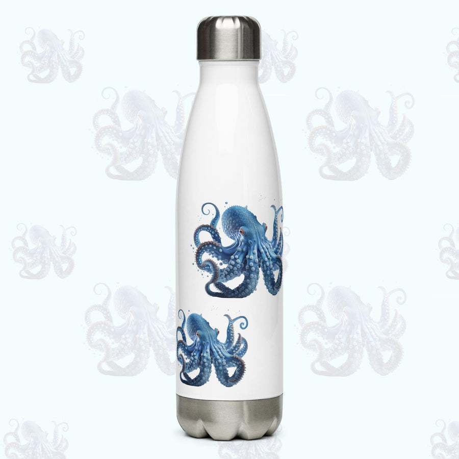 Beautiful Blue Octopus on a 17 ounce Stainless Steel Reusable Water Bottle. Gift for Him or gift for Her.