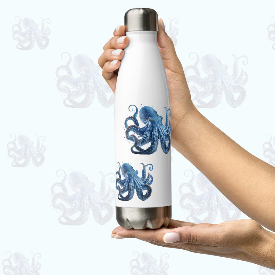 Beautiful Blue Octopus on a 17 ounce Stainless Steel Reusable Water Bottle. Gift for Him or gift for Her.