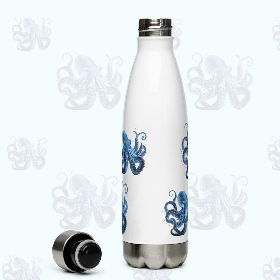 Beautiful Blue Octopus on a 17 ounce Stainless Steel Reusable Water Bottle. Gift for Him or gift for Her.