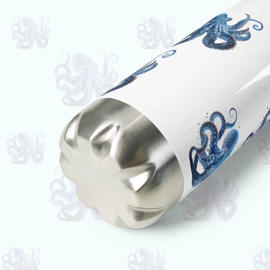 Beautiful Blue Octopus on a 17 ounce Stainless Steel Reusable Water Bottle. Gift for Him or gift for Her.