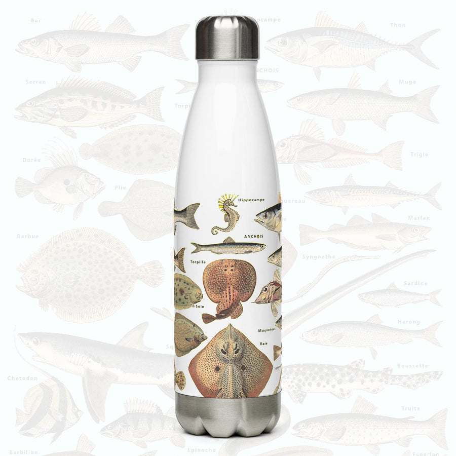Ocean Fishes on a 17 ounce Stainless Steel Reusable Water Bottle. Gift for Him or gift for Her. Vintage "Poissons I" by Adolphe Millot
