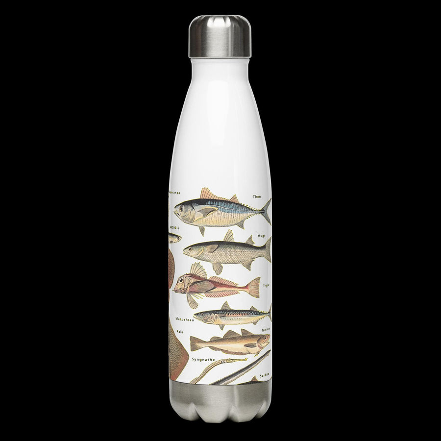 Ocean Fishes on a 17 ounce Stainless Steel Reusable Water Bottle. Gift for Him or gift for Her. Vintage "Poissons I" by Adolphe Millot