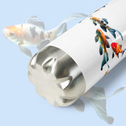 Colorful and relaxing Japanese Koi floating serenely on a 17 ounce Stainless Steel Reusable Water Bottle. Gift for Him or gift for Her.