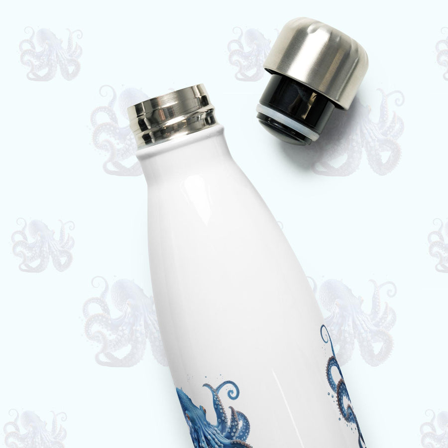 Beautiful Blue Octopus on a 17 ounce Stainless Steel Reusable Water Bottle. Gift for Him or gift for Her.