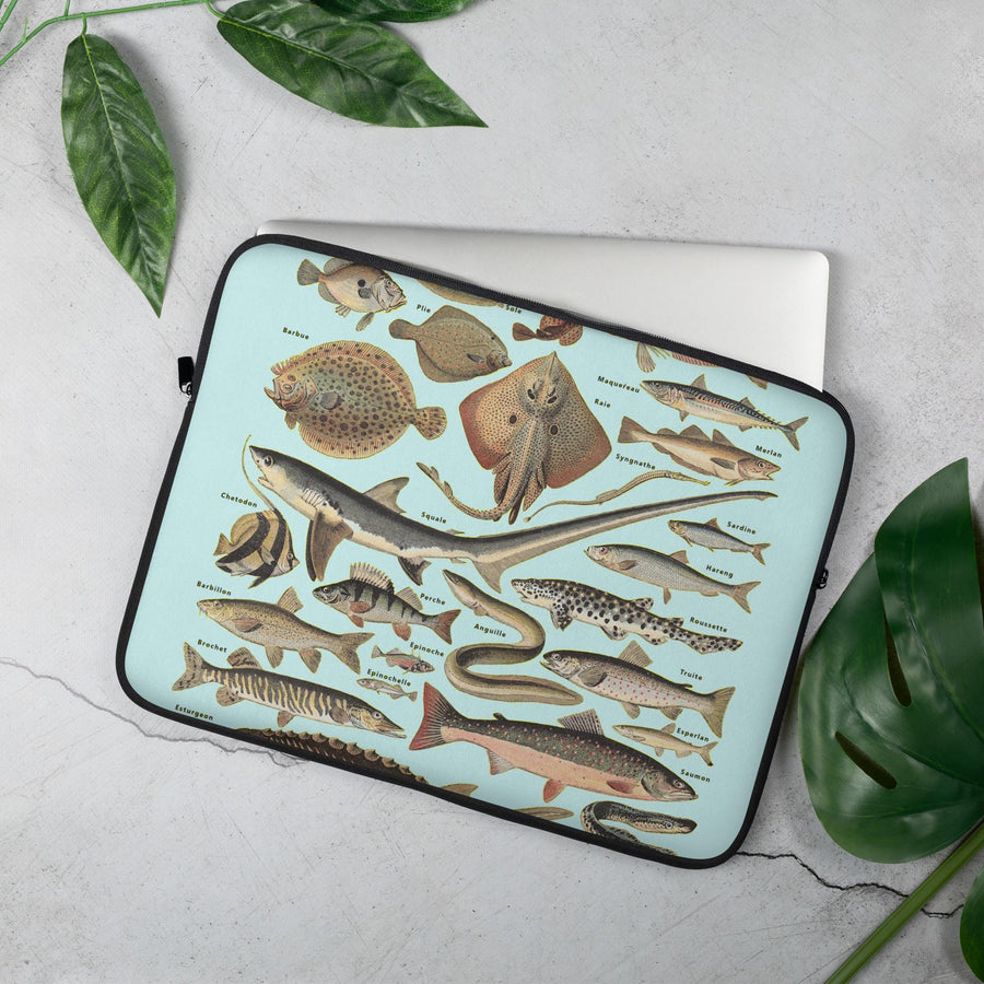 Ocean Fishes Laptop Sleeve. Vintage French Illustration "Poissons I" by Adolphe Millot"Poissons I" by Adolphe Millot