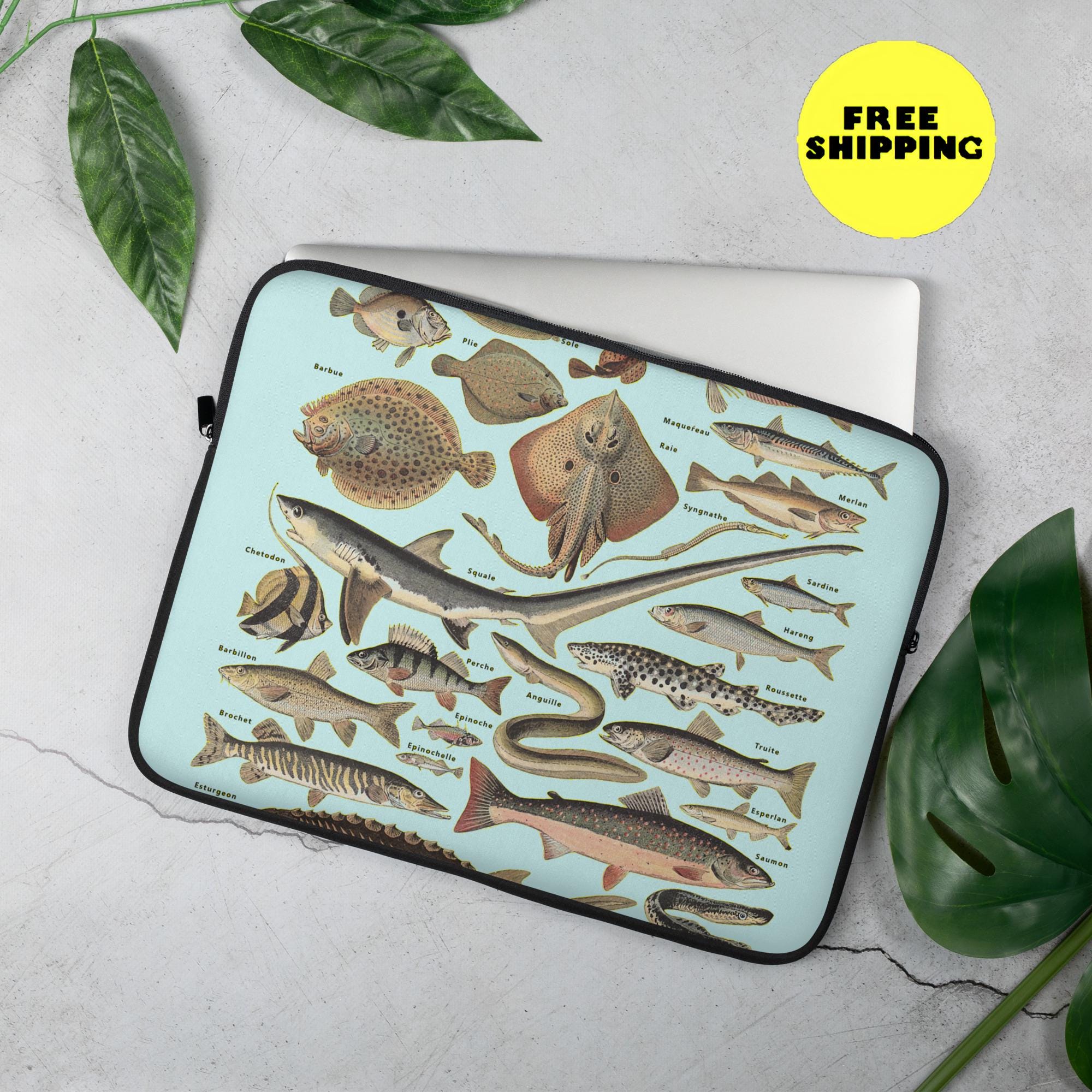 Ocean Fishes Laptop Sleeve. Vintage French Illustration "Poissons I" by Adolphe Millot"Poissons I" by Adolphe Millot