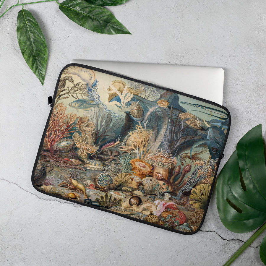 Ocean Life Laptop Sleeve Vintage Painting of sea life from 1859, designed by James M Sommerville