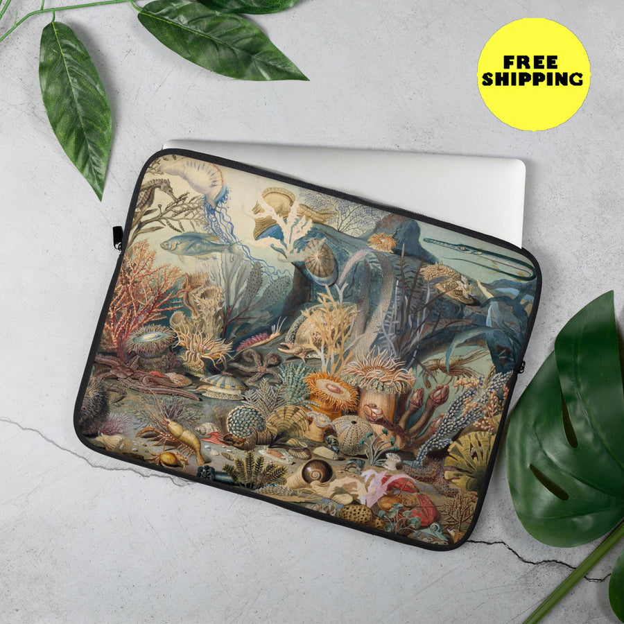 Ocean Life Laptop Sleeve Vintage Painting of sea life from 1859, designed by James M Sommerville