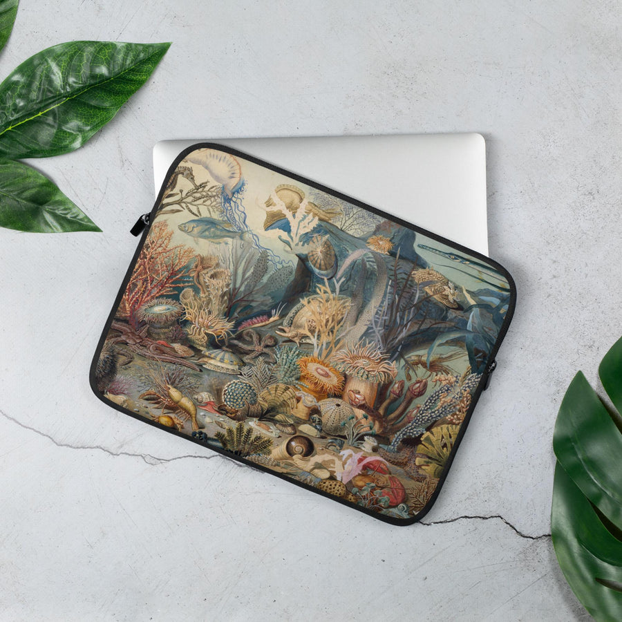 Ocean Life Laptop Sleeve Vintage Painting of sea life from 1859, designed by James M Sommerville