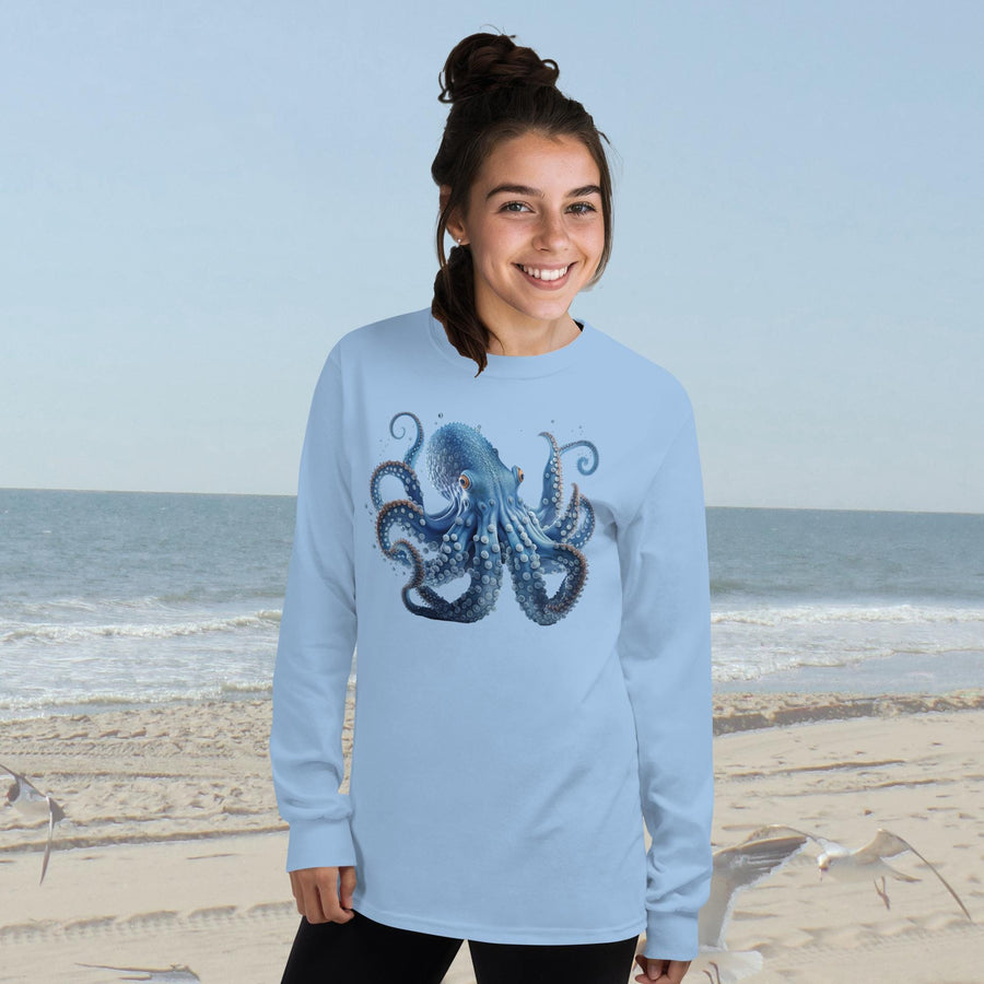 Menacing Deep Blue Octopus Long Sleeve T-Shirt – Classic Fit