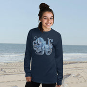 Menacing Deep Blue Octopus Long Sleeve T-Shirt – Classic Fit