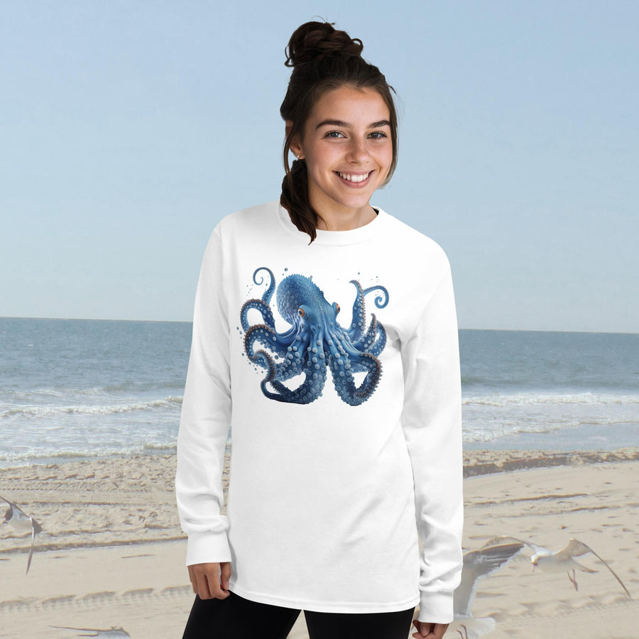 Menacing Deep Blue Octopus Long Sleeve T-Shirt – Classic Fit