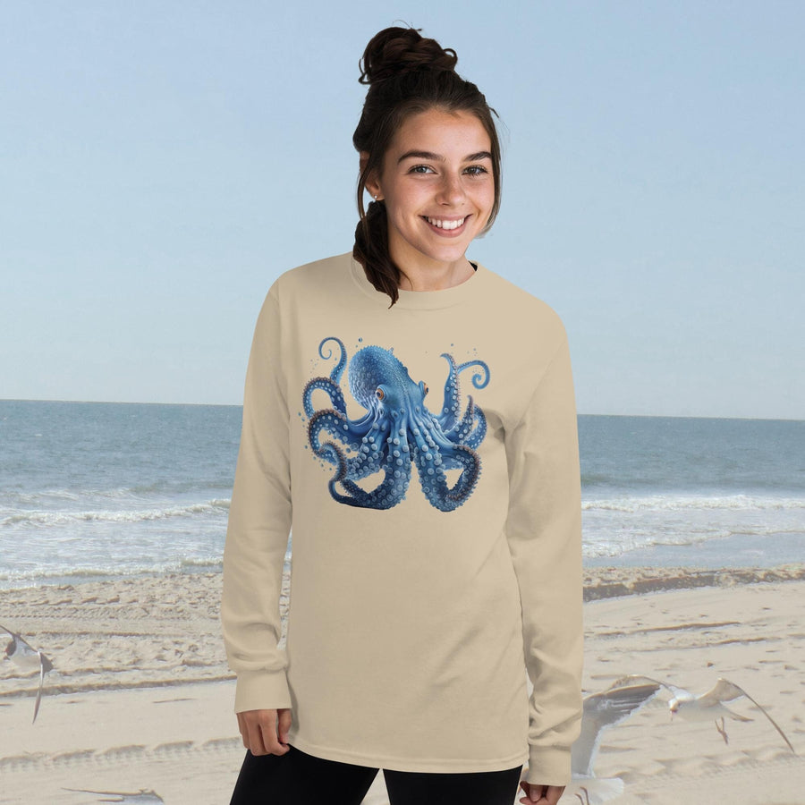 Menacing Deep Blue Octopus Long Sleeve T-Shirt – Classic Fit