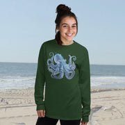 Menacing Deep Blue Octopus Long Sleeve T-Shirt – Classic Fit