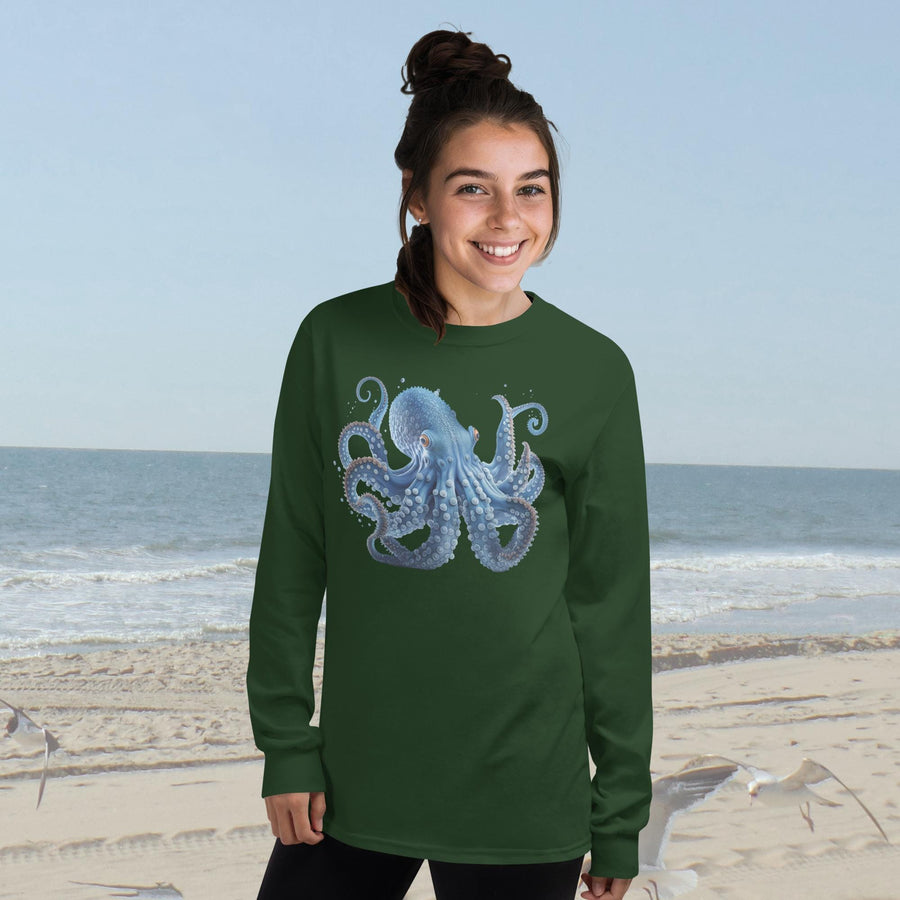 Menacing Deep Blue Octopus Long Sleeve T-Shirt – Classic Fit