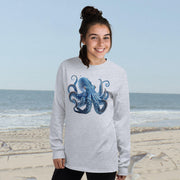 Menacing Deep Blue Octopus Long Sleeve T-Shirt – Classic Fit