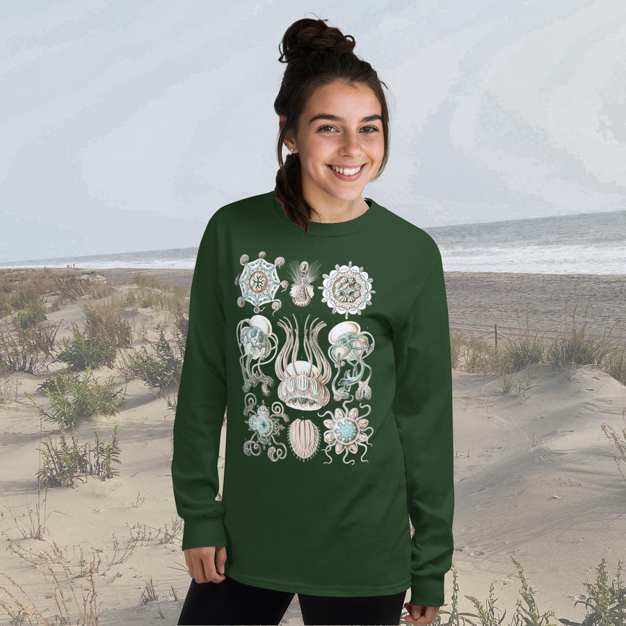 Vintage Dome Jellyfish Long Sleeve T-Shirt – Classic Fit with Ernst Haeckel Narcomedusae