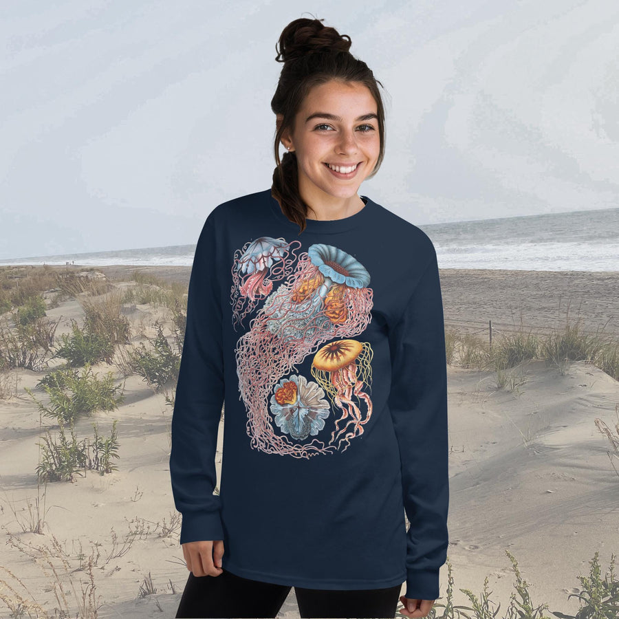 Vintage Discomedusae Jellyfish Long Sleeve T-Shirt – Classic Fit by Ernst Haeckel